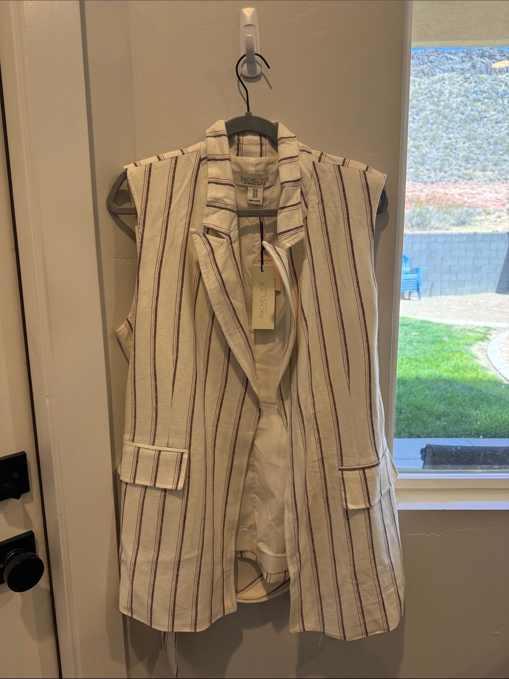 Rachel Zoe Cream Blazer Vest with Brown Stripes